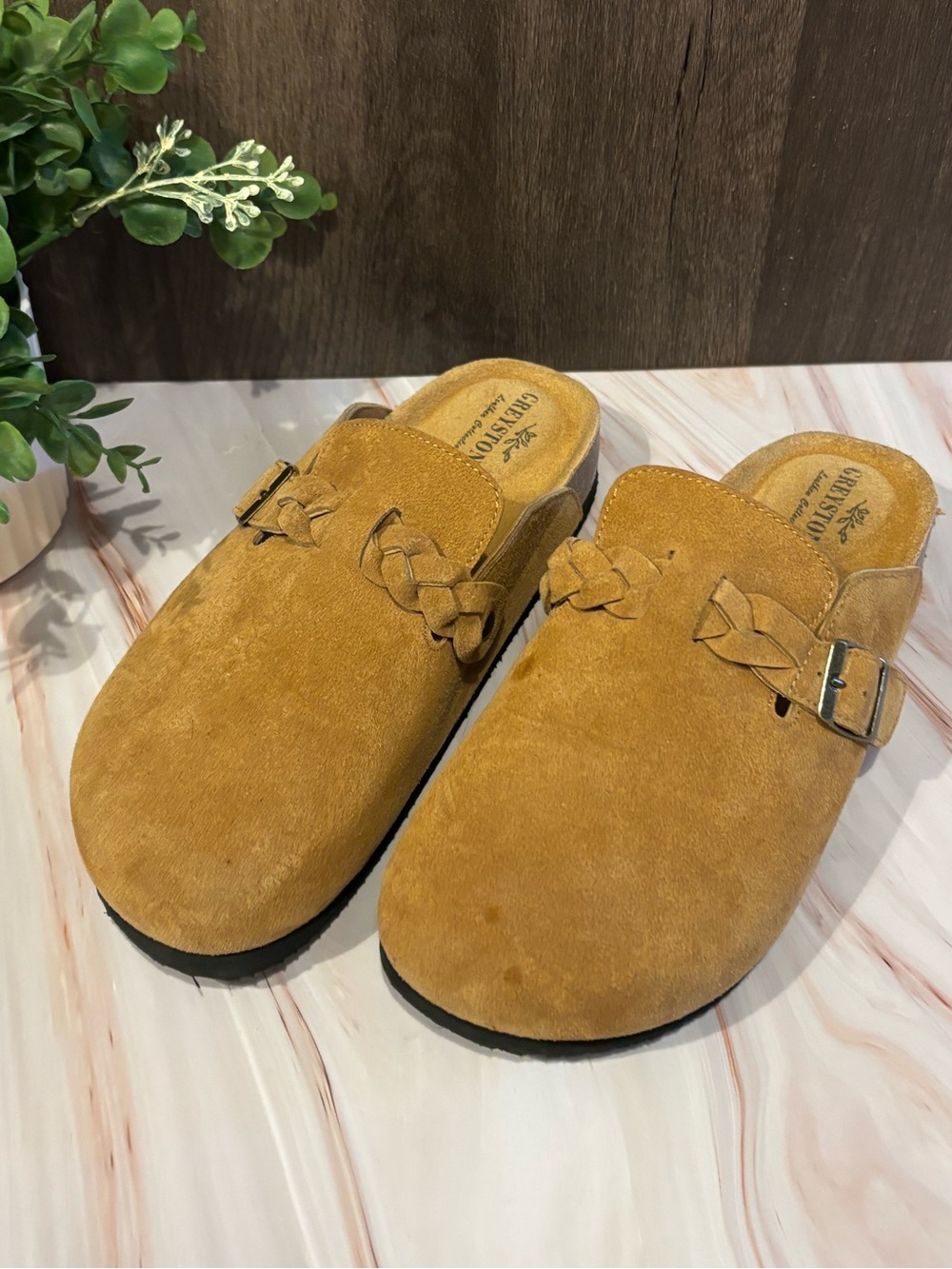 Braided Suede Slip-On Mules in Tan